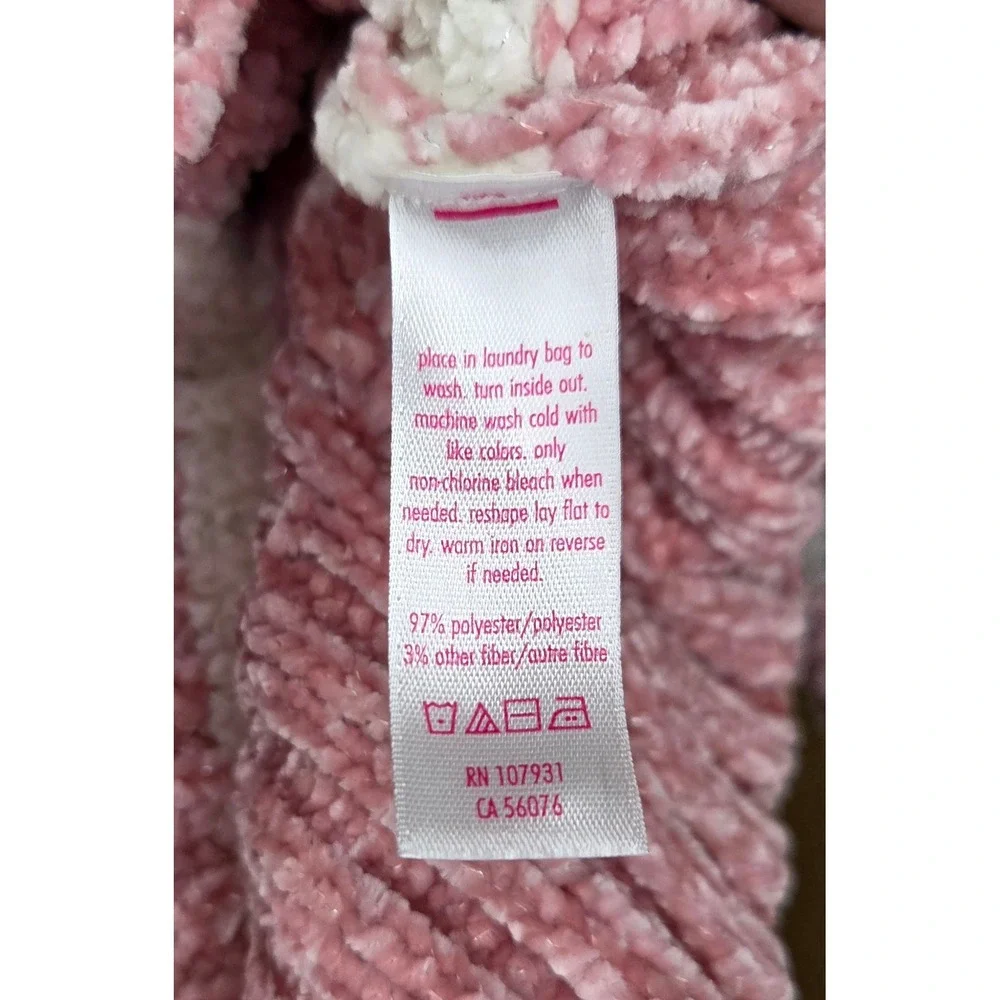 Justice Girls Pink White Striped Chenille Knit Hoodie Sweater Juniors 18/20